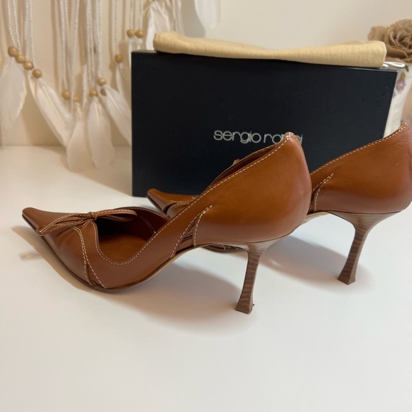 Sergio Rossi Tan Leather Pointed Toe High Wooden Stiletto Heels - Picture 10 of 15